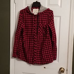 Cute checkerboard button up with hood